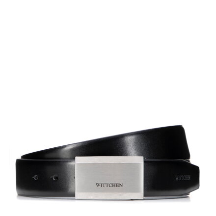 Męski pasek z gładkiej skóry naturalnej czarno - srebrny 101-8M-214-1S