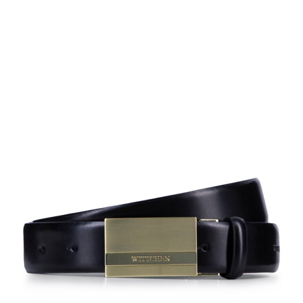 Męski pasek ze skóry z pełną klamrą ze zdobieniem czarny 98-8M-913-1