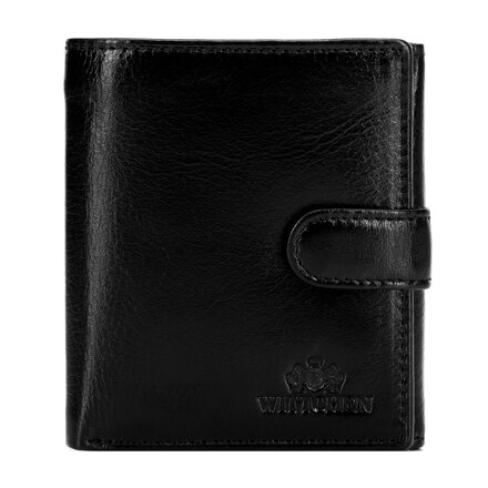 Męski portfel skórzany z zapięciem na pasek z napą czarny 21-1-010-L10