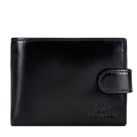 Męski portfel ze skóry naturalnej z zapięciem na pasek z napą czarny 21-1-038-L10