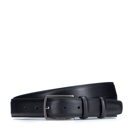 Męski skórzany pasek z elegancką metalową klamrą czarny 103-8M-213-1