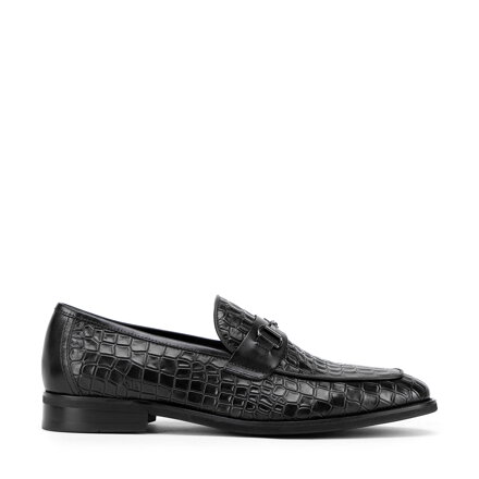 Męskie mokasyny ze skóry o fakturze croco z klamrą czarne 99-M-507-1 Męskie mokasyny ze skóry o fakturze croco z klamrą czarne 99-M-507-1