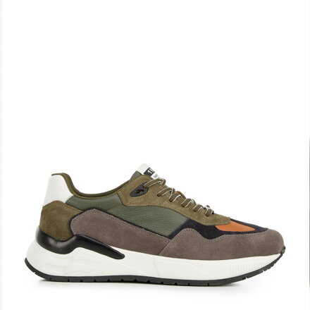 Męskie sneakersy skórzane z motywem w jodełkę zielono-szare 96-M-952-8