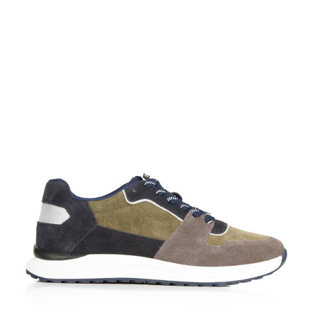 Męskie sneakersy z odblaskową wstawką zielono-szare 96-M-953-Z