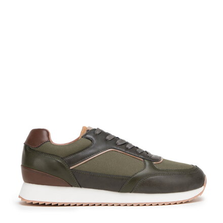 Męskie sneakersy ze skóry ekologicznej ze wstawkami zielone 98-M-700-Z