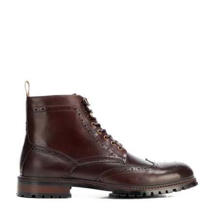 Męskie trzewiki ze skóry naturalnej z perforacjami ciemny brąz 101-M-509-4