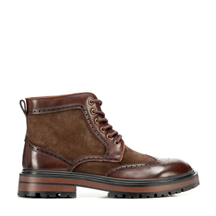 Męskie trzewiki ze skóry naturalnej z perforacjami brązowe 101-M-515-4