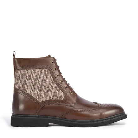 Męskie trzewiki ze skóry z motywem w jodełkę brązowe 95-M-502-4 Męskie trzewiki ze skóry z motywem w jodełkę brązowe 95-M-502-4