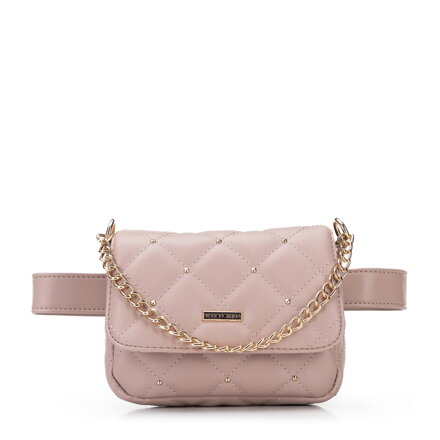 Damska torebka nerka pikowana z okrągłymi nitami zgaszony róż 96-3Y-226-P