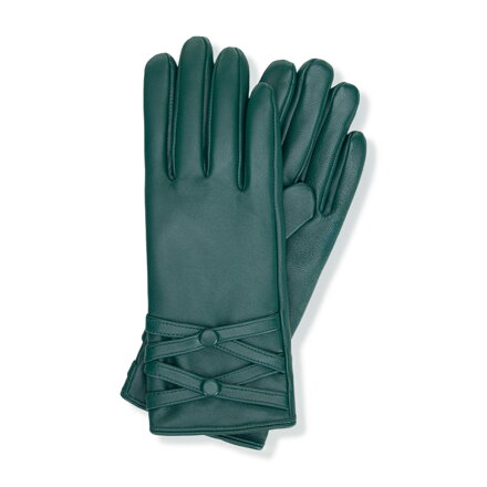 Ocieplane rękawiczki damskie ze skóry naturalnej turkusowo - zielone 39-6A-054-Z
