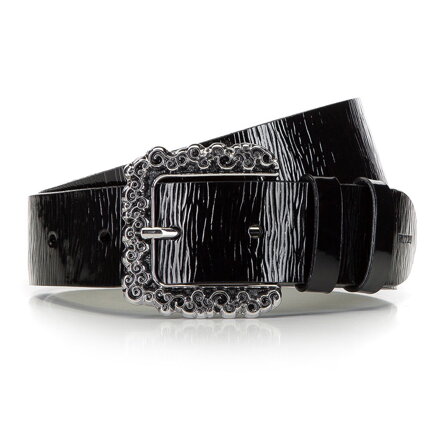 Damski pasek skórzany lakierowany z dużą klamrą czarny 92-8D-314-1