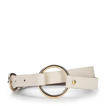 Damski pasek skórzany z podwójnym zapięciem kremowy 94-8D-903-9