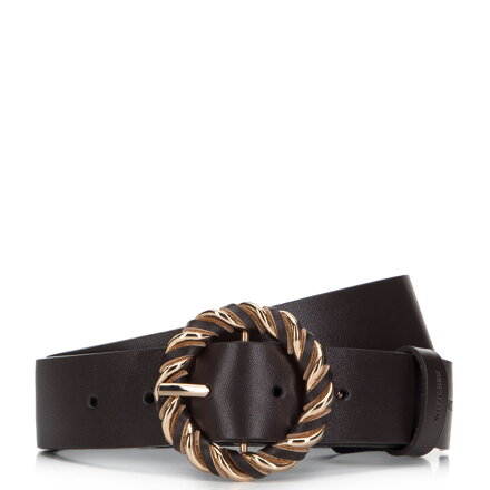 Damski pasek skórzany z okrągłą klamrą z plecionki ciemny brąz 98-8D-100-4