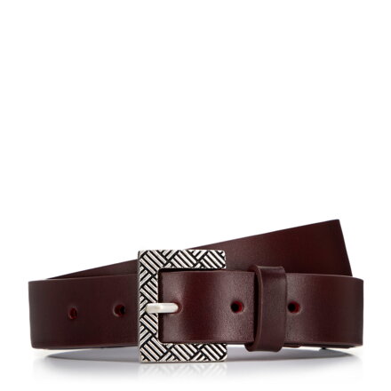 Damski pasek skórzany z klamrą w geometryczny wzór wiśniowy 99-8D-119-33