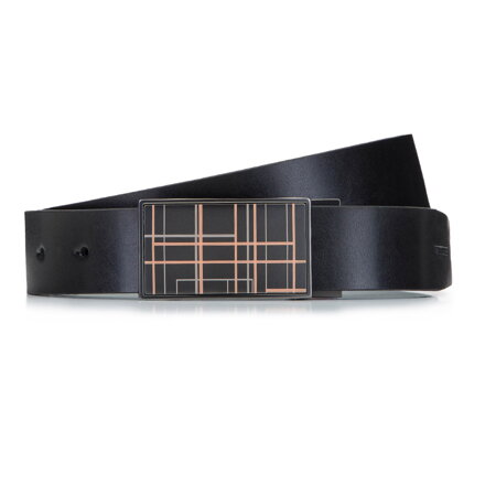 Męski pasek skórzany z klamrą w paski dwustronny 92-8M-352-17