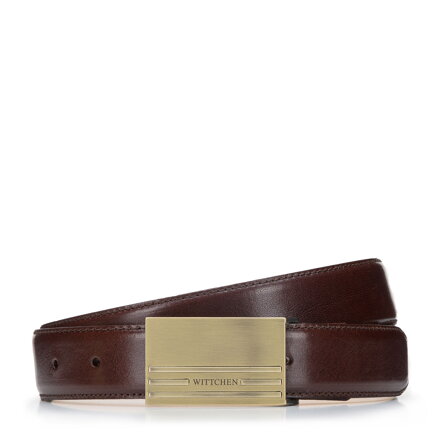 Męski pasek skórzany ze stębnowaniem i pełną klamrą brązowy 94-8M-904-5