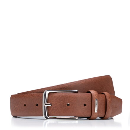 Pasek męski ze skóry naturalnej z klasyczną prostokątną klamrą brązowy 101-8M-201-5