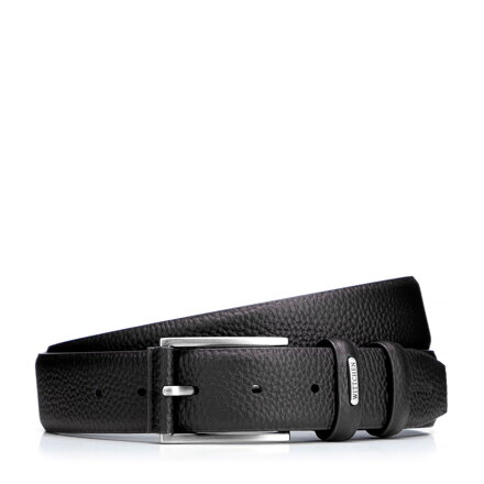 Pasek męski skórzany groszkowany z klasyczną klamrą czarny 102-8M-107-1