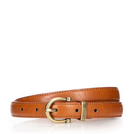 Pasek ze skóry naturalnej z zaokrągloną klamrą brązowy 101-8D-201-5