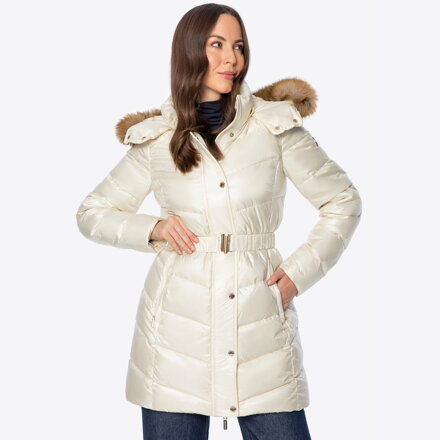 Pikowana damska kurtka z naturalnym puchem kremowa 101-9D-203-0