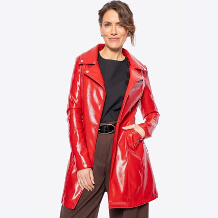 Damski płaszcz z imitacji skóry czerwony 100-9P-101-3