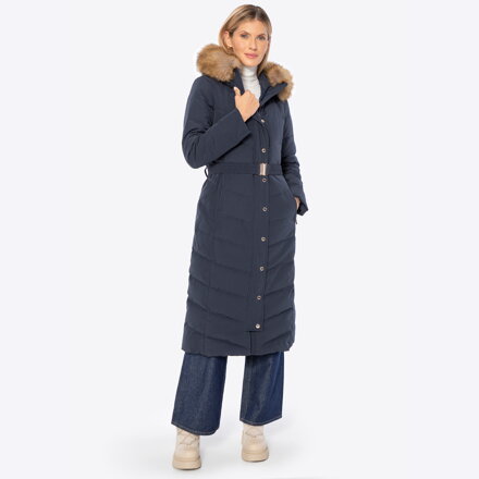 Płaszcz damski z naturalnym wypełnieniem granatowy 101-9D-200-N