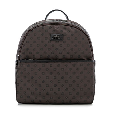 Elegantný polkruhový dámsky batoh s monogramom, hnedý 98-4E-901-4