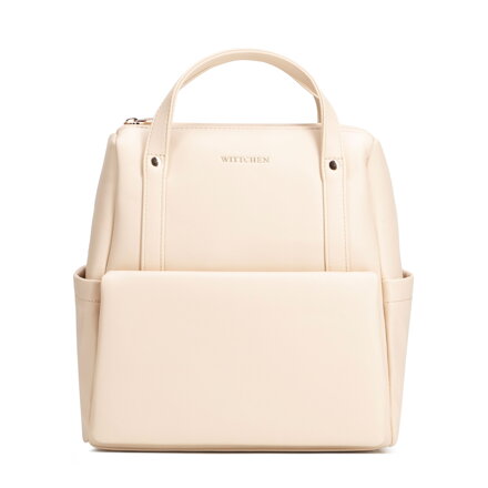 Plecak damski z imitacji skóry z kieszenią na klapę kremowy 102-4Y-903-0