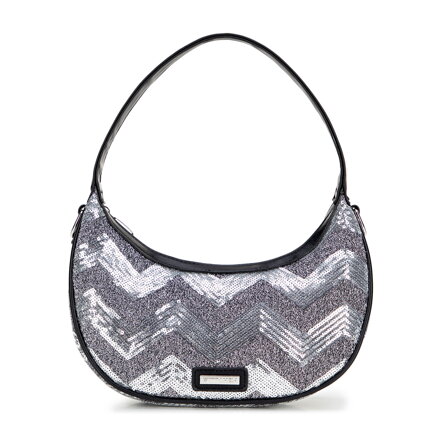 Półokrągła listonoszka z imitacji skóry z cekinami srebrna 101-4Y-412-S