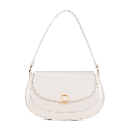 Półokrągła listonoszka z imitacji skóry z dekoracyjnym zapięciem kremowa 101-4Y-437-0