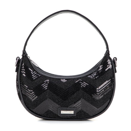 Półokrągła minitorebka z imitacji skóry czarna 101-4Y-411-1