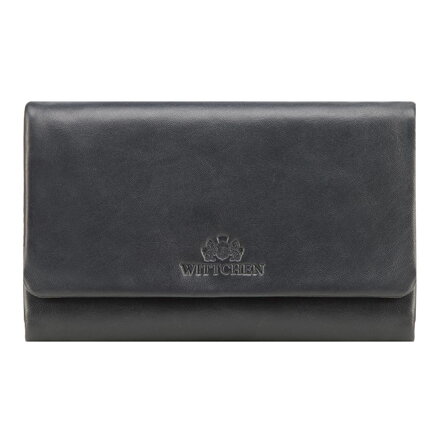 Damski portfel ze skóry prosty ciemny granat 26-1-442-N