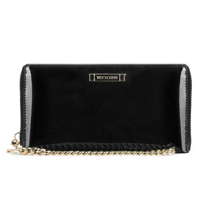 Damski portfel skórzany lakierowany na łańcuszku 26-1L-427-1