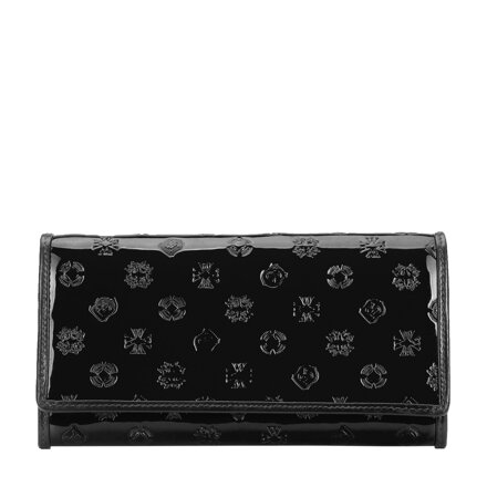 Damski portfel skórzany lakierowany z monogramem czarny 34-1-052-111