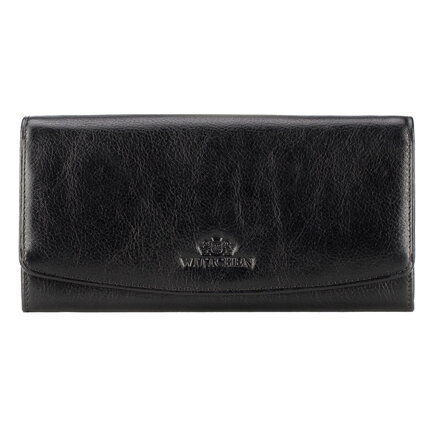 Damski portfel ze skóry z podwójnym zatrzaskiem czarny 21-1-414-1