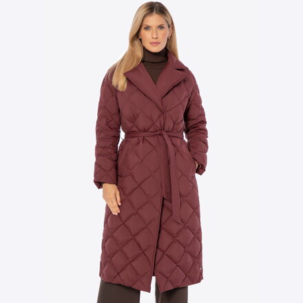 Puchowy płaszcz z naturalnym wypełnieniem bordowy 101-9D-402-3