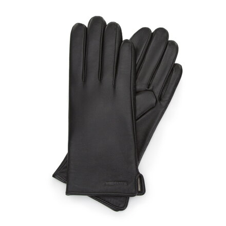 Damskie rękawiczki skórzane gładkie czarne 44-6A-003-1