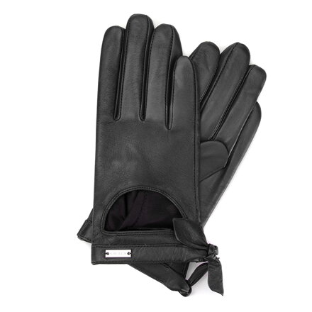 Damskie rękawiczki skórzane z wycięciem czarne 46-6-302-1