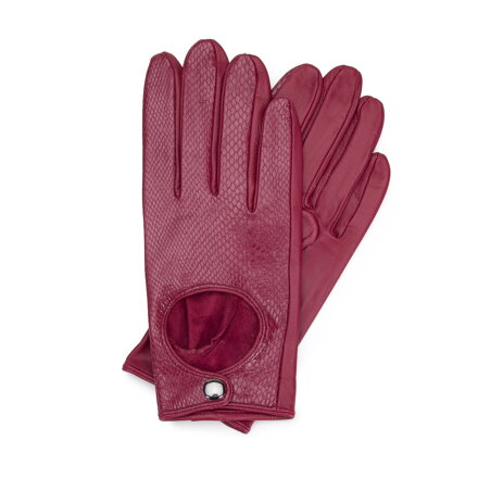 Damskie rękawiczki skórzane samochodowe klasyczne karminowe 46-6A-002-5