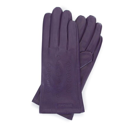 Damskie rękawiczki z perforowanej skóry fioletowe 45-6-638-F