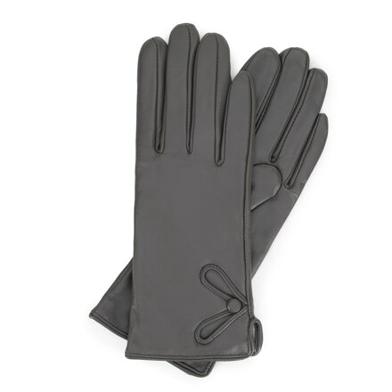 Damskie rękawiczki skórzane z ozdobnym guzikiem szare 44-6A-706-8