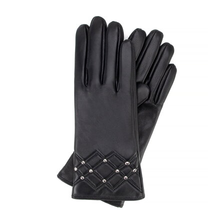 Damskie rękawiczki skórzane z pikowaniem czarne 44-6A-707-1