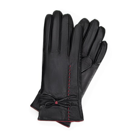 Damskie rękawiczki ze skóry ocieplane z wełną czarne 44-6A-711-1
