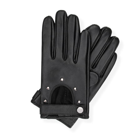 Damskie rękawiczki samochodowe skórzane z nitami czarne 46-6L-200-1 Damskie rękawiczki samochodowe skórzane z nitami czarne 46-6L-200-1