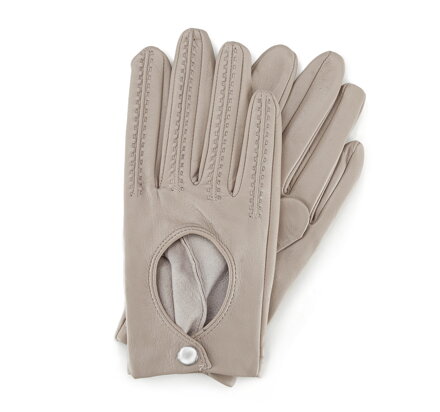 Rękawiczki samochodowe damskie ze skóry licowej ecru 46-6L-290-6A