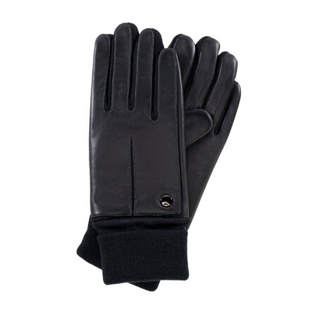 Skórzane rękawiczki męskie z materiałowym mankietem czarne 39-6L-967-11