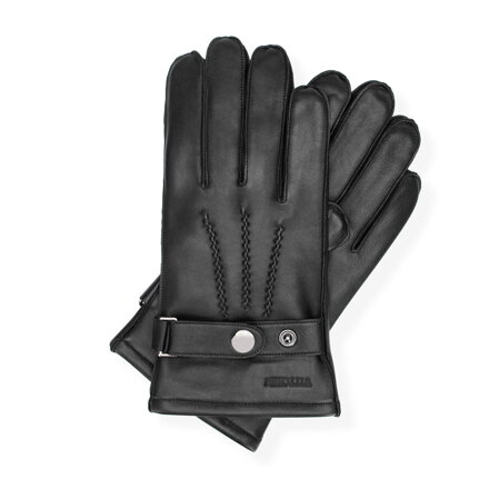 Rękawiczki ze skóry naturalnej z dekoracyjnymi przeszyciami czarne 39-6A-044-1