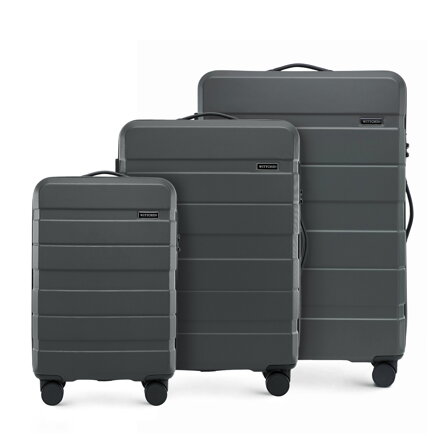 Zestaw walizek z ABS-u w poziome pasy szary 56-3A-10S-01