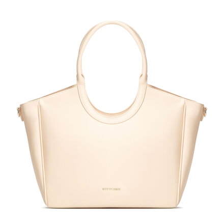 Dámska nákupná kabelka zo syntetickej kože s okrúhlymi rúčkami krémová 102-4Y-904-0