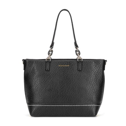 Shopperka z ekoskóry z dekoracyjnym elementem łańcuszka czarna 101-4Y-710-1
